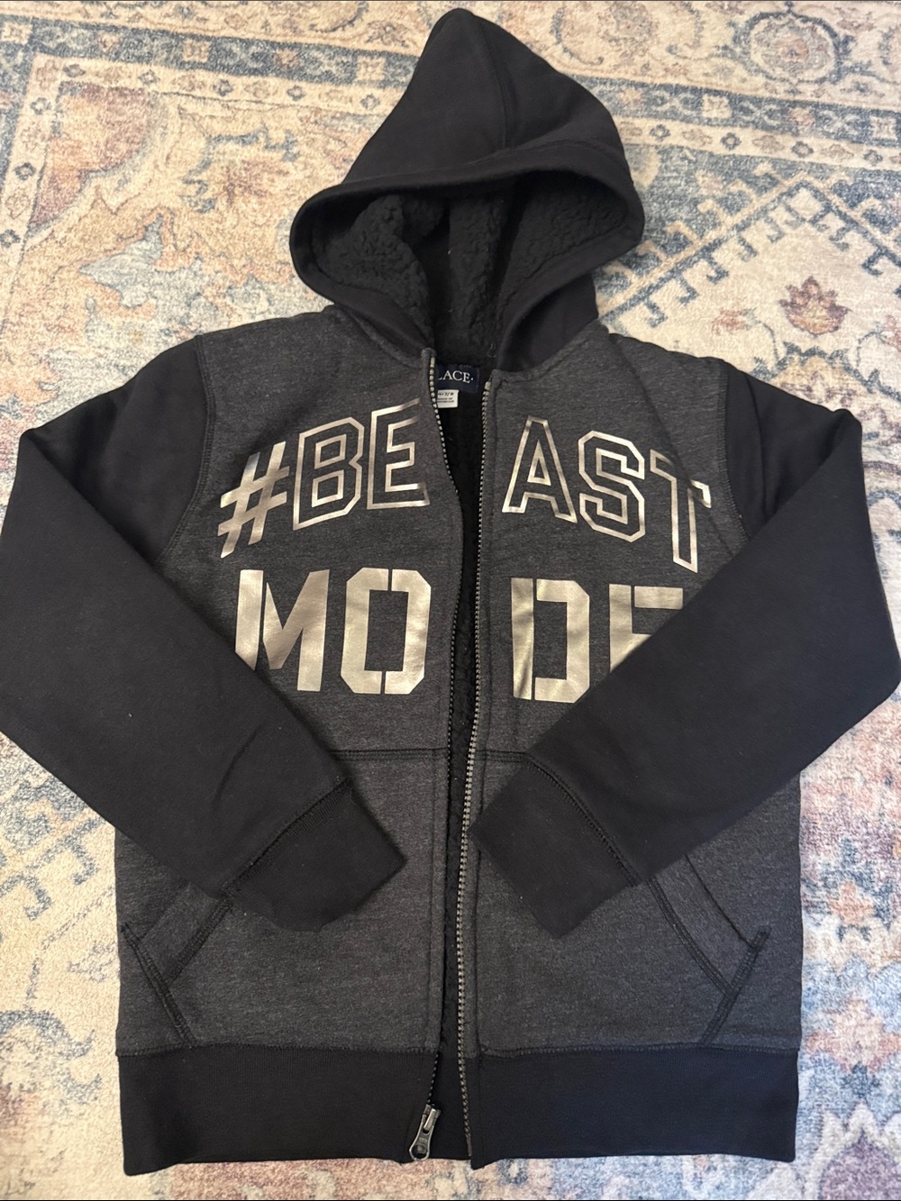 Kids size 7/8 Black & Charcoal Zip-Up Hoodie Jacket new
